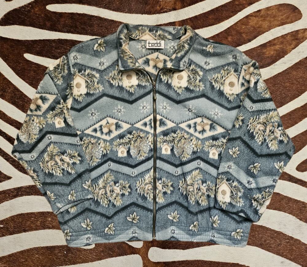 Vintage 90s Teddi Fleece Jacket Zip Western Cottage Cozy Winter Oversized Fit XL
